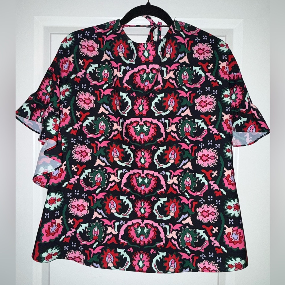 CROSBY by Mollie Burch Pink and Green Patterned Blouse
